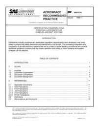 SAE ARP 4754: Certification Considerations for Highly-Integrated or Complex Aircraft Systems